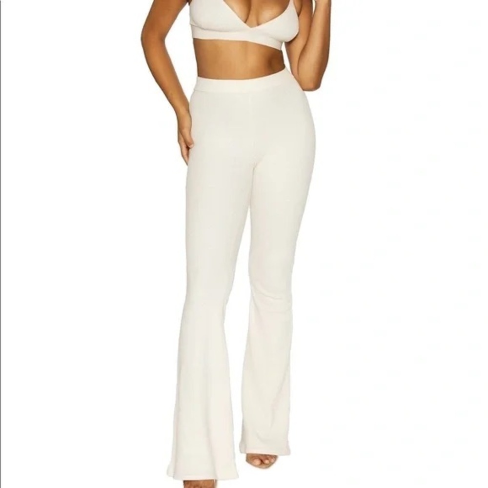 Naked Wardrobe Cream Flare Pants in Size XL